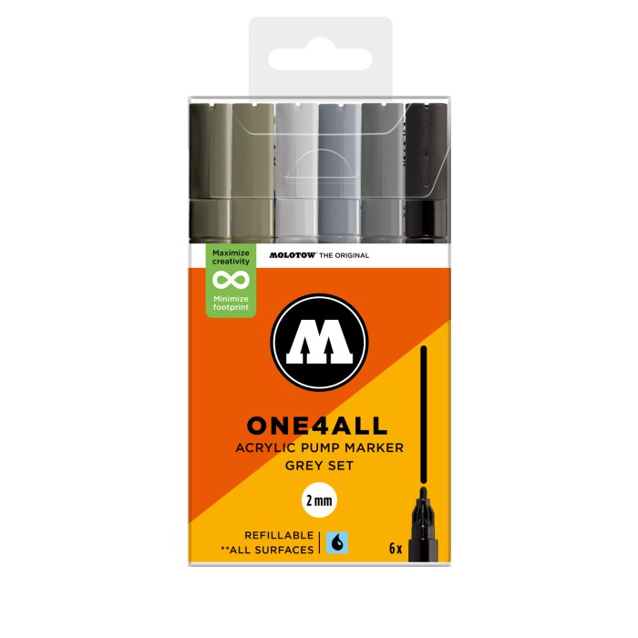 Pack 6 rotuladores acrílicos One4all 2mm Grey Set