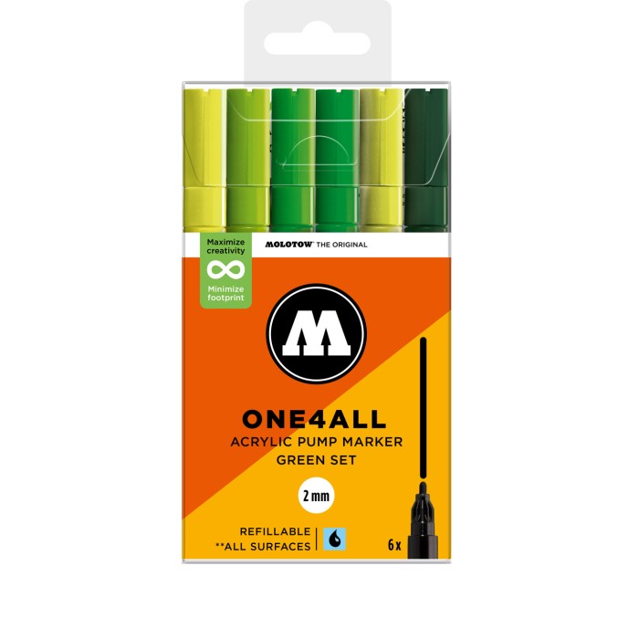Pack 6 rotuladores acrílicos One4all 2mm Green Set