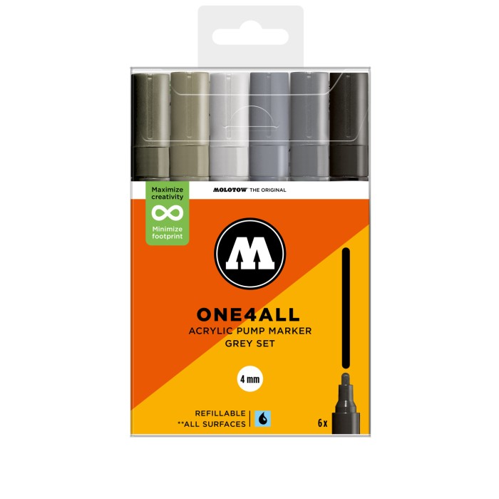 Pack 6 rotuladores acrílicos One4all 4mm Grey Set