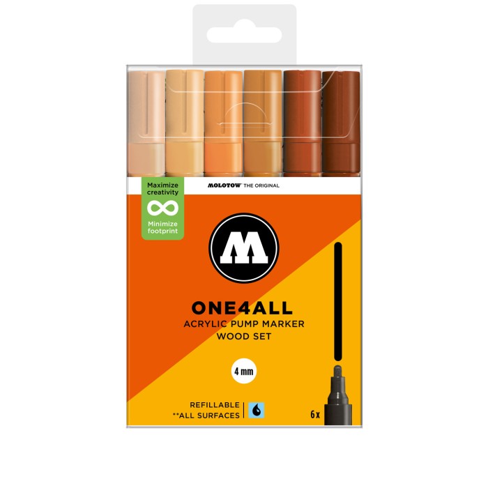 Pack 6 rotuladores acrílicos One4all 4mm Wood Set