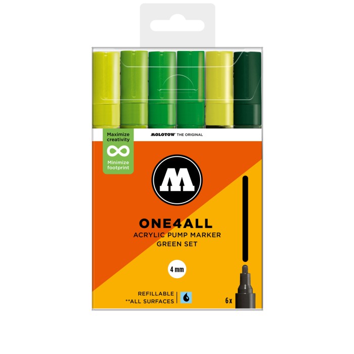 Pack 6 rotuladores acrílicos One4all 4mm Green Set