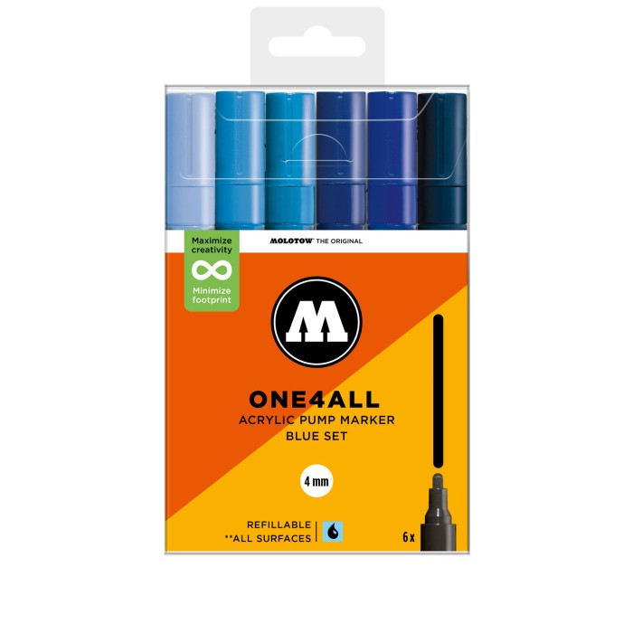 Pack 6 rotuladores acrílicos One4all 4mm Blue Set