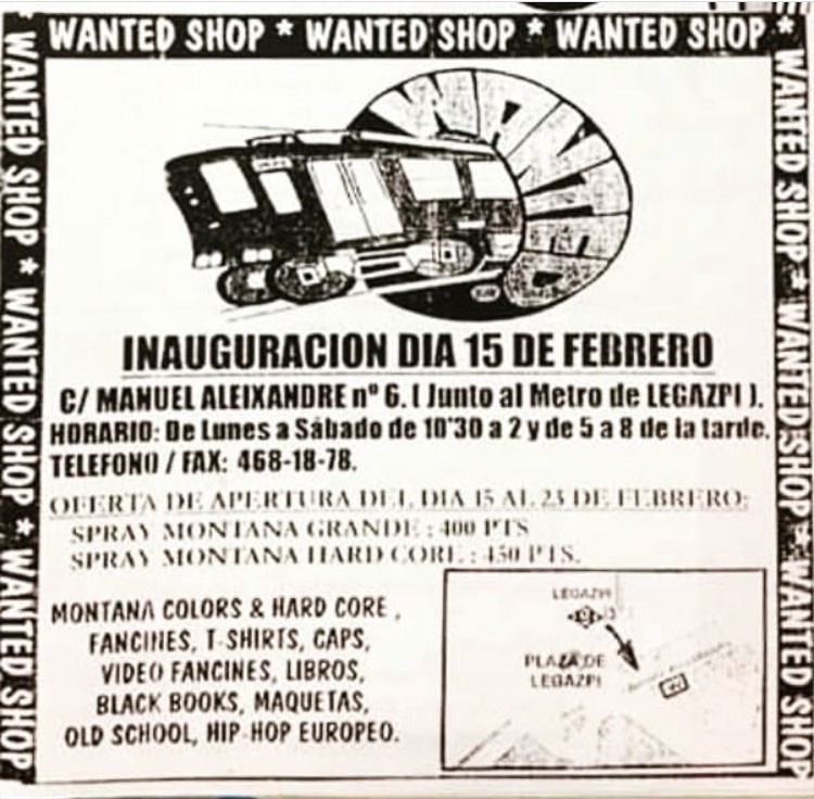 cartel primera tienda de graffiti madrid wanted shop